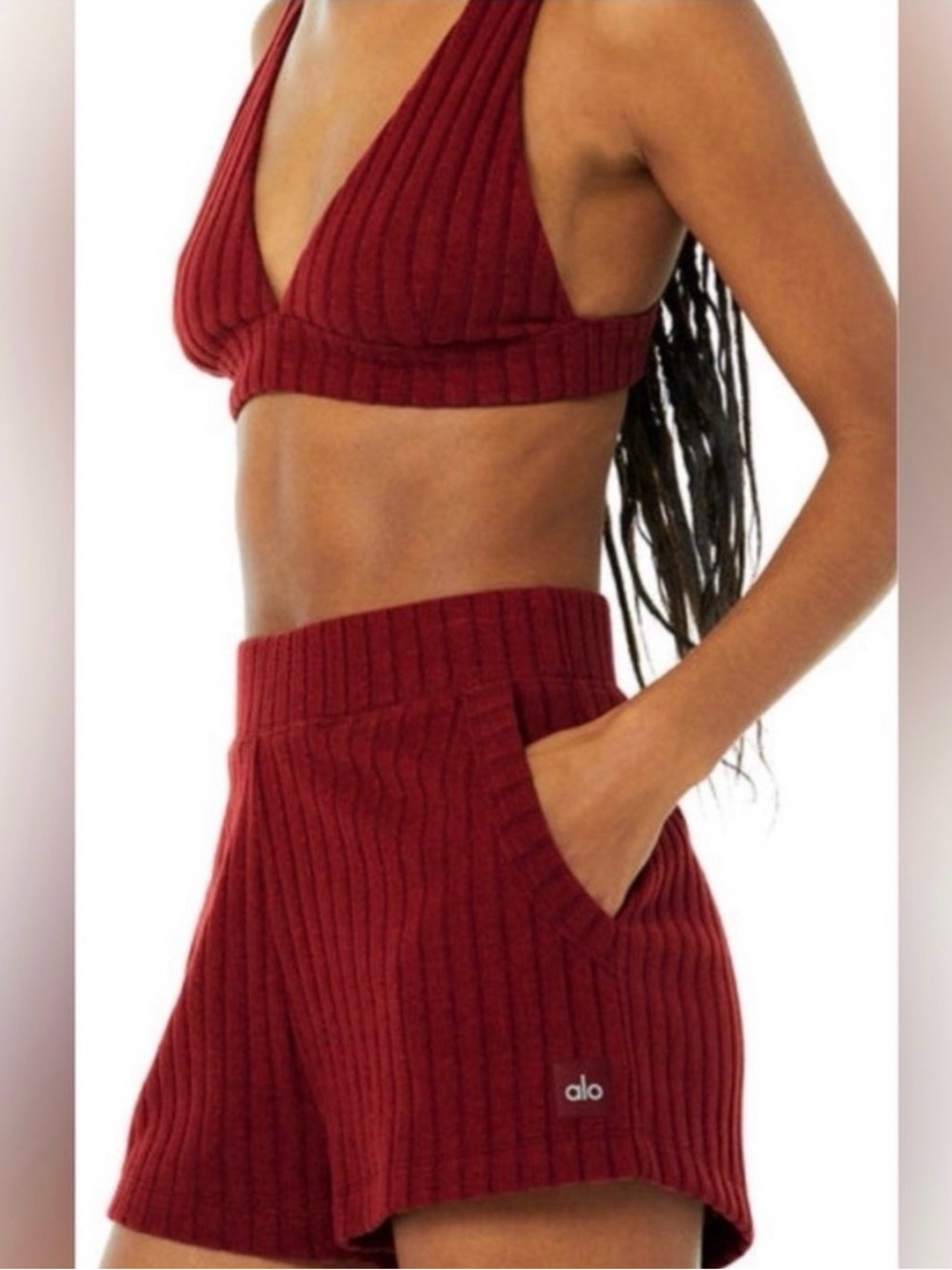 ALO Yoga Ribbed take comfort short in cranberry